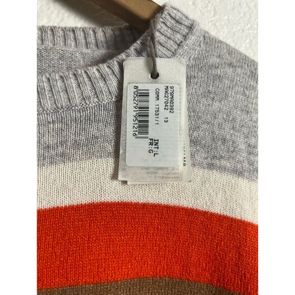Eleventy Gray Red Striped 100% Cashmere Crewneck Pullover Sweater Size Large - Picture 4 of 12